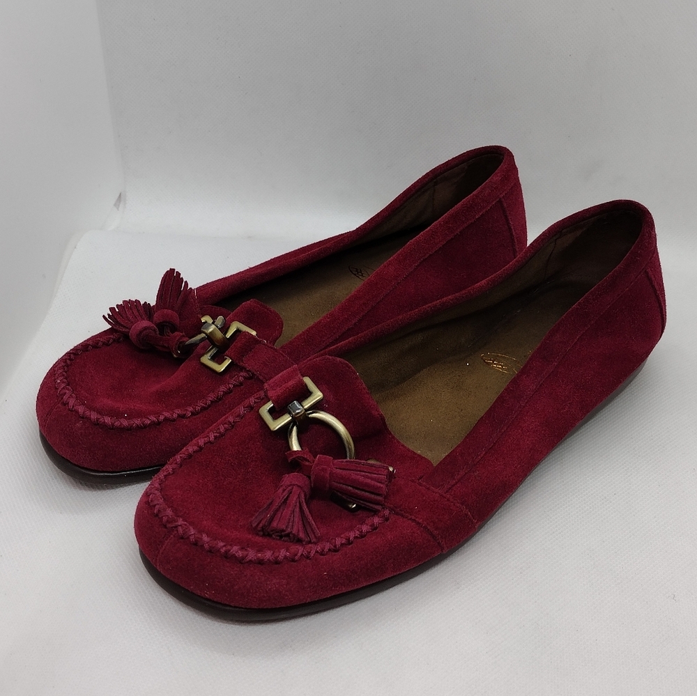 Aerosoles StitchNTurn Loafers Womens 8.5 Red Suede Leather Casual Comfy Retro